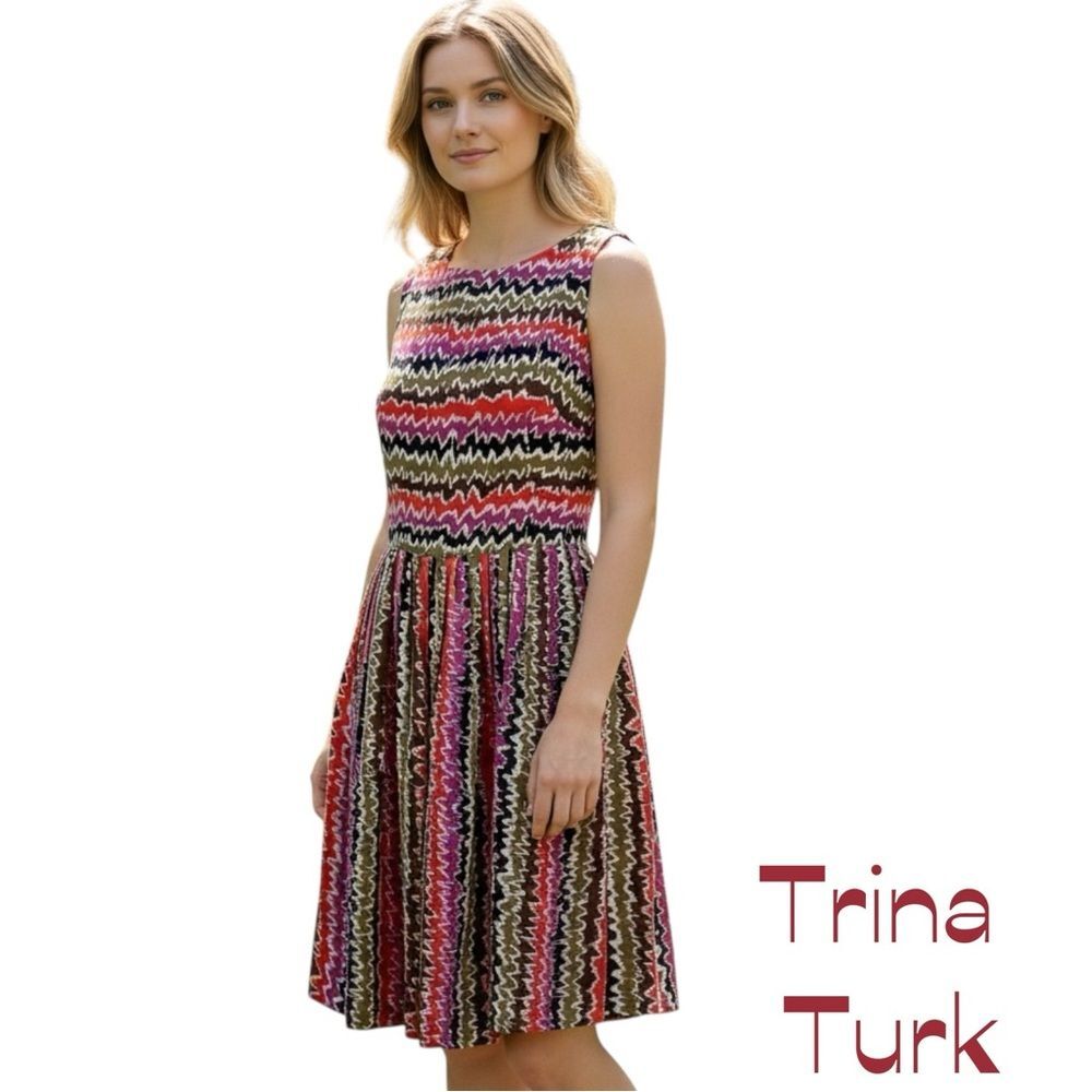 Trina Turk Pink Orange Pure Silk Sleeveless EuroGirl Feminine Dress NWOT Size 8 - Picture 1 of 13